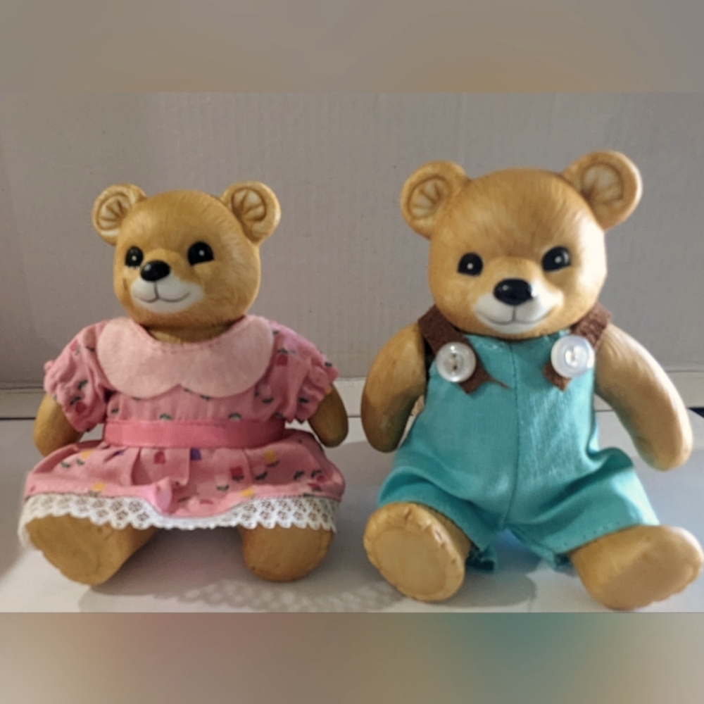 Vintage HOMCO Jointed Porcelain Bears With Clothing